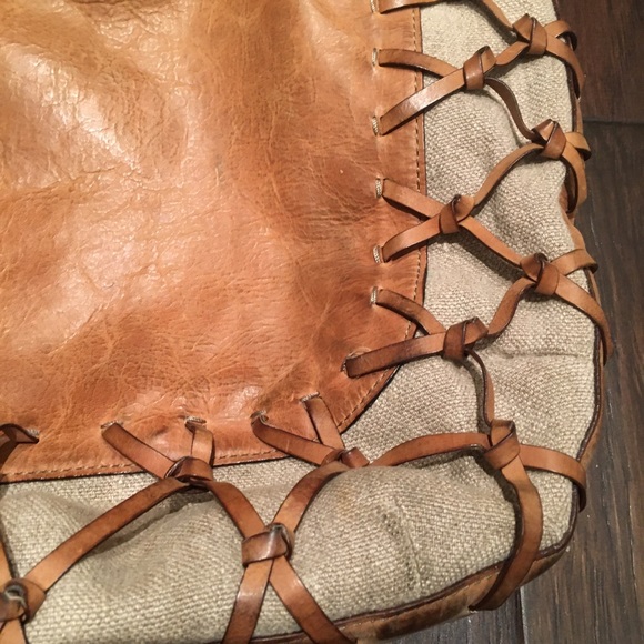 ❤️Gryson Brown Leather Handbag Tote Canvas Large - Picture 4 of 7